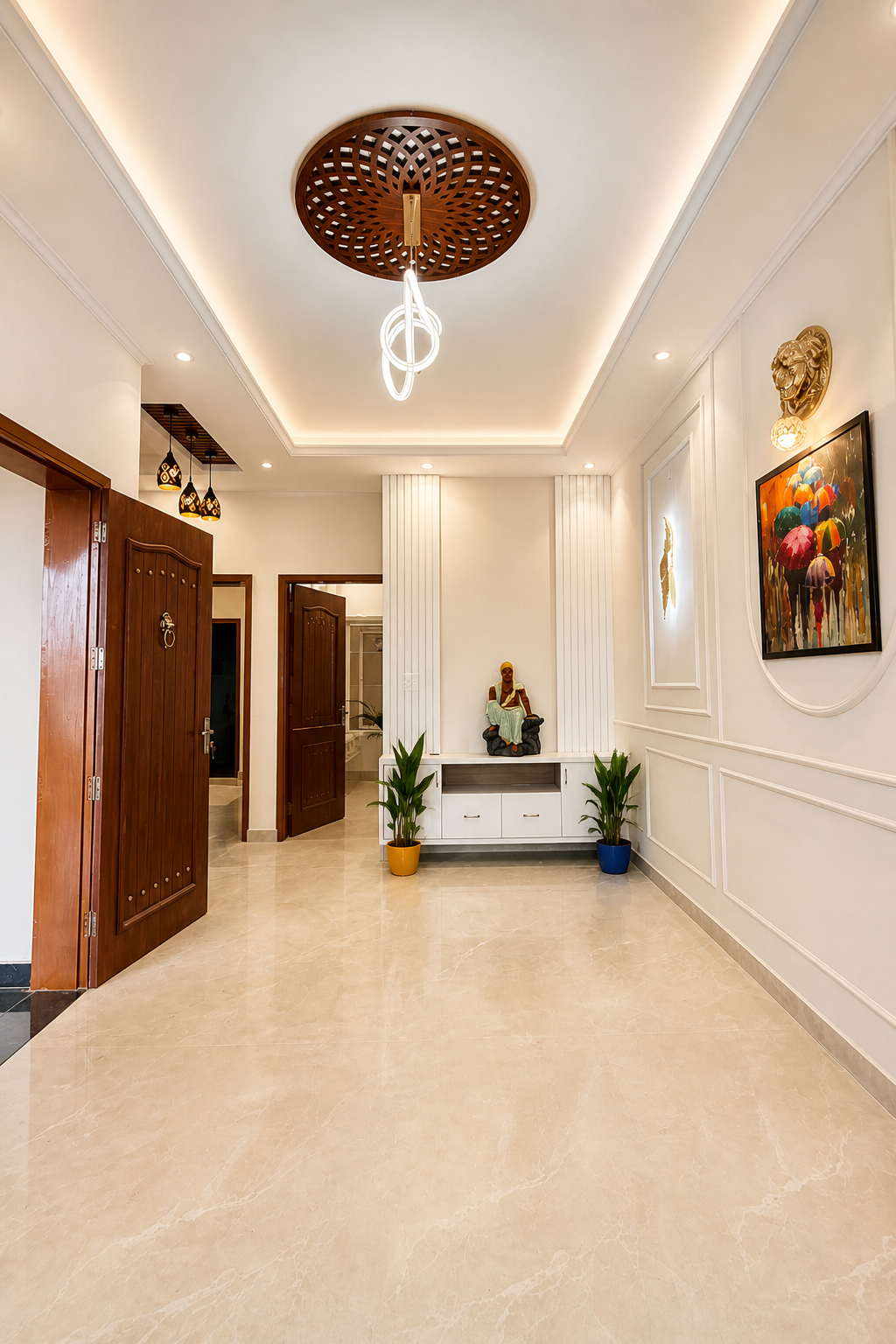 Hallway with false ceiling at Bhago Majra project